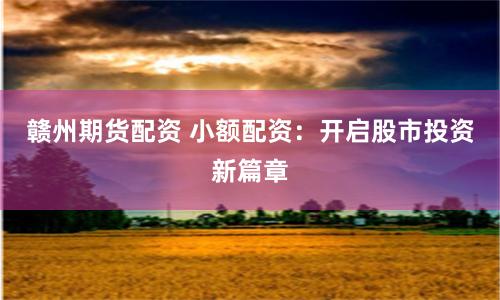 赣州期货配资 小额配资：开启股市投资新篇章